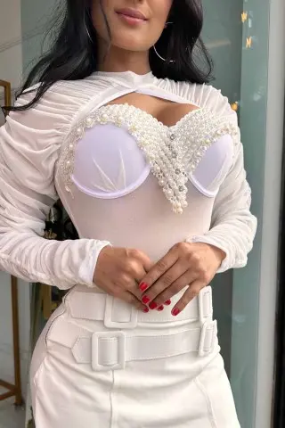Body Perolas Branco