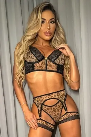 Trijunto Estampado Cinta Liga Calcinha E Cropped