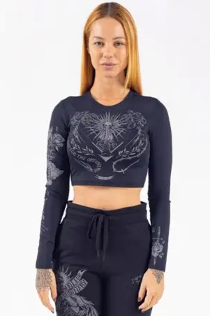 Black Long Sleeved Soul Link Cropped Top
