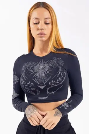 Black Long Sleeved Soul Link Cropped Top