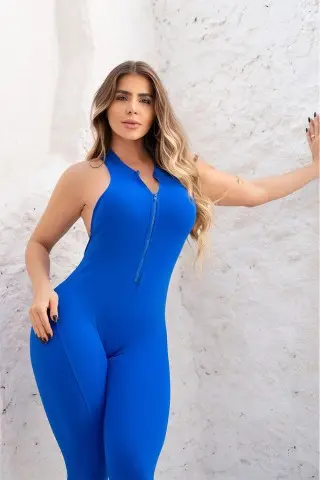 Blue Grip Zipper Jumpsuit