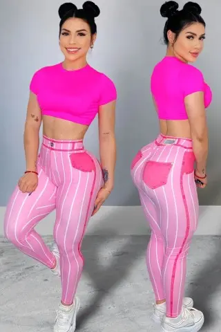 Legging Fake Jeans Listrada Pink