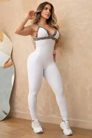 White Animal Print Straps Jumpsuit
