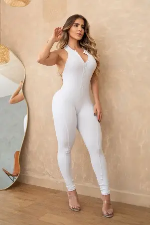 White Grip Zipper Jumpsuit