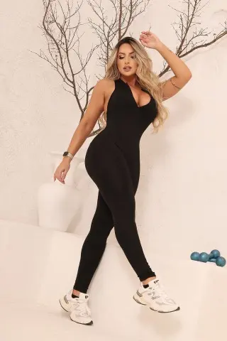 Black Grip Zipper Jumpsuit