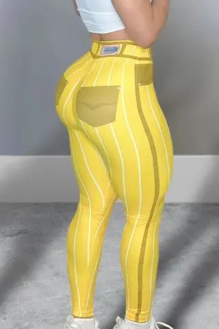 Yellow Fake Jeans Striped Legging