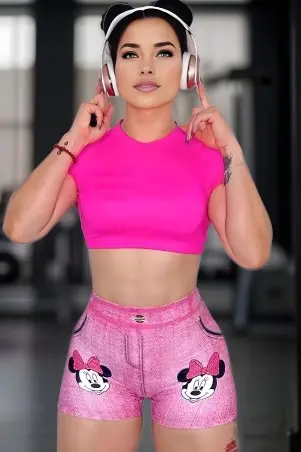 Shorts Fake Jeans Mickey Donna Shape Pink W/U