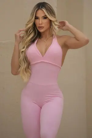 Pink Chic Ribbed Jumpsuit C/E