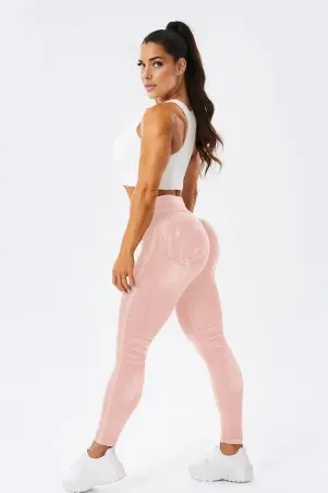 Legging Fake Jeans Skinny Shape Pink W/U