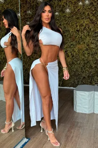 White Lock Skirt Set