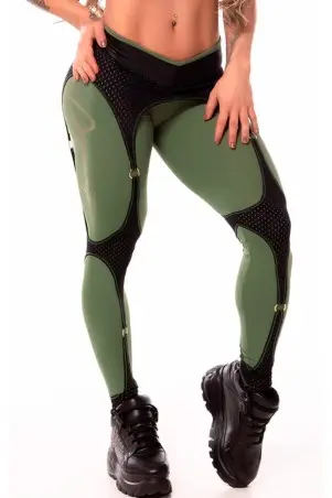 Dynamite Military Green Suspenders Leggings S/E