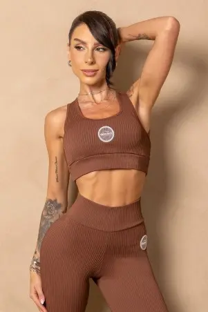 Top Time For Me Marrom Alças Cruzadas