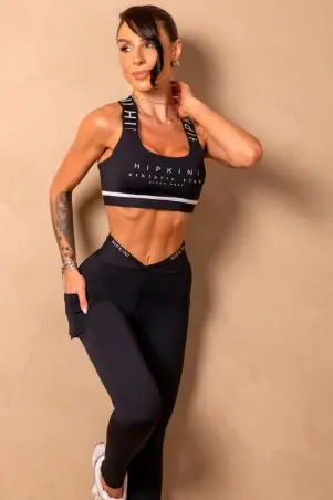 Legging Time For Me Preta Com Viés S/E