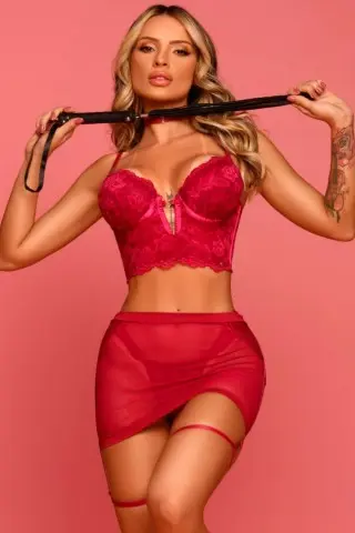 Trijunto Cropped Renda Fio E Saia Tule