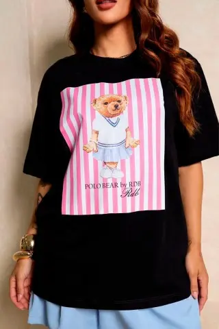 Teddy Stripes Black T-Shirts
