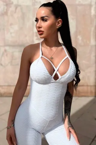 White Brocade Cross Jumpsuit White Brocade Cross Jumpsuit